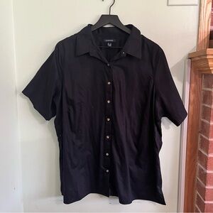 Lands End Womens Basic Black Button Down 100% Cotton Shirt 2X Plus Size